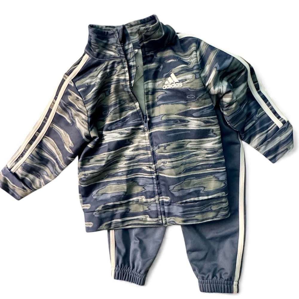 Adidas Long Sleeve Tricot Track Suit Set Baby Boy 9 Months Blue & Green EUC